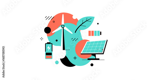 Abstract illustration visualizing the concepts of renewable energy sources and