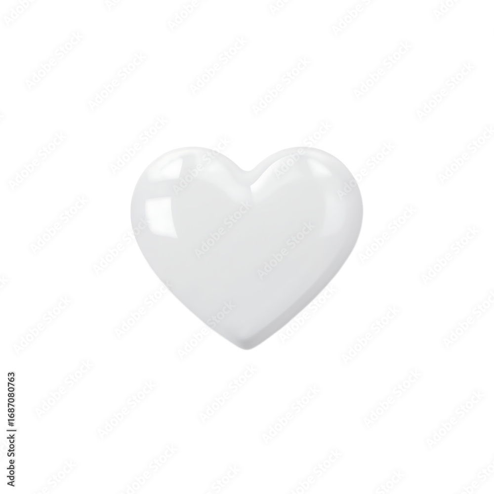 Fototapeta premium A glossy white heart shape symbolizing love, purity, and emotion, isolated on a clean white background
