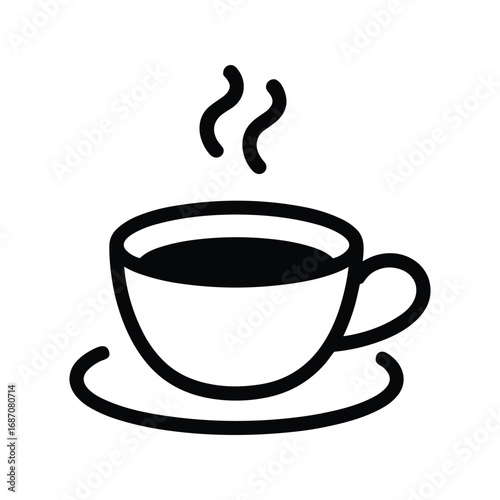 Simple hand drawn illustration of a steaming cup of coffee on a saucer