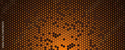 Honeycomb Hexagon Pattern With Orange Gradient For Medicine, Healthy Organic Food Branding, Bio Hack Technology. Futuristic Digital Geometric Background. Vector Illustration