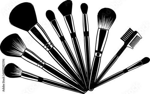 brushes makeup line art silhouette vector illustration