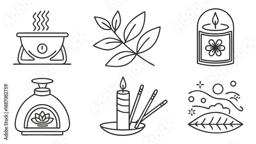 Collection of spa and wellness icons for relaxation and self-care.