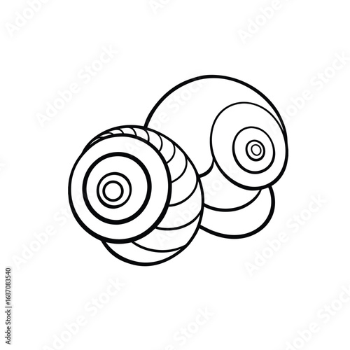 Minimalist Line Art of Overlapping Snail Shells – Black and White Geometric Nature Illustration