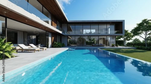 Wallpaper Mural Modern Mansion Luxurious Architectural Marvel with Pool and Scenic Views, Sunny Lifestyle Torontodigital.ca