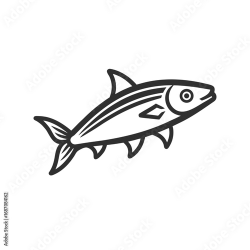 Minimalist Line Art of Stylized Fish – Black and White Marine Illustration with Forked Tail and Fin Details