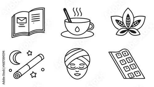 Collection of wellness and self-care related icons.