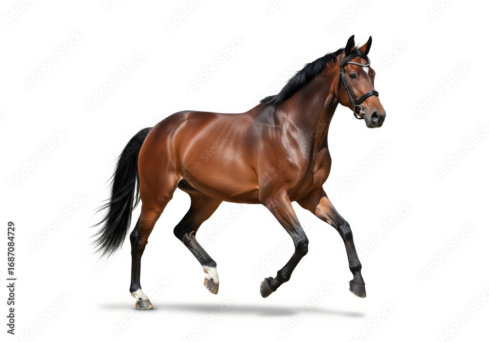 Fototapeta premium Bay stallion run gallop isolated on white background