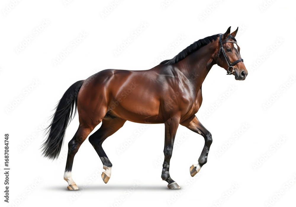 Obraz premium Bay stallion run gallop isolated on white background