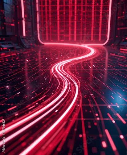 Glowing Digital Road Concept with Moving AI Streaming Data