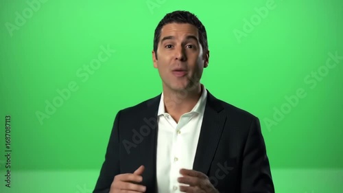 Professional Man Explaining on Green Screen Stock Video.