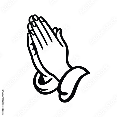 Simple line drawing of hands clasped in prayer or supplication