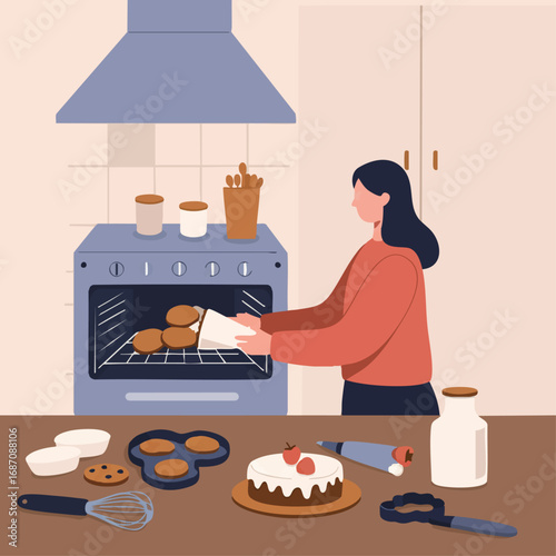 Woman Baking Delicious Treats in Cozy Kitchen