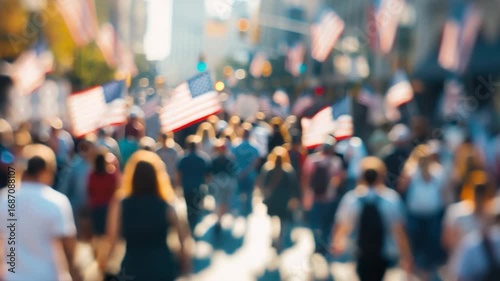 Wallpaper Mural A group of people marching together, waving American flags, on a city street Torontodigital.ca
