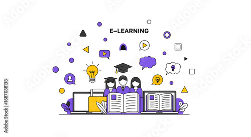 Modern illustration portraying interactive and engaging collaborative education