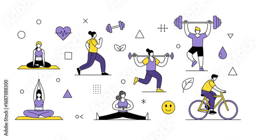 Diverse fitness activities illustration showcasing a healthy and active