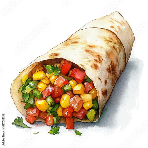 Quesadilla, watercolor illustration vector, isolated on a white background.