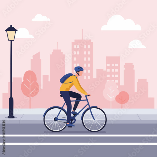 Person Cycling Through Cityscape A Simple Illustration of Urban Commuting and Outdoor Activity