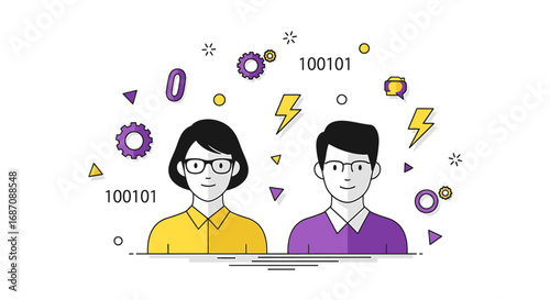 Collaborative software development team with brainstorming, coding, and