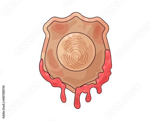 Justice Served A Bloody Badge with a Fingerprint, Symbolizing Crime Scene Investigation and the Pursuit of Truth