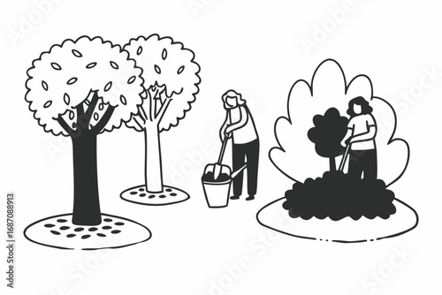 Vector hand drawn doodle sketch of corporate social responsibility activities isolated on white background