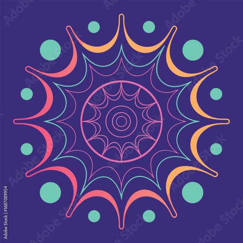 Geometric Harmony A Kaleidoscope of Colors in a Mandala Design on a Deep Indigo Canvas A Dance of Shapes and Shades Unveiling Artistic Symmetry and Visual Delight