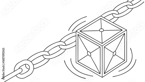 Cube trapped in a chain link.