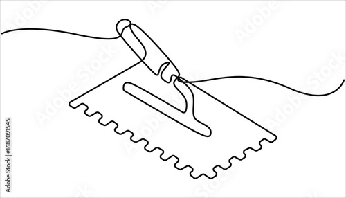 Continuous line drawing of cement trowel. Worker tool concept continuous line art.  One line of cement trowel for brick. Editable outline, construction trowel tools concept graphic design vector style