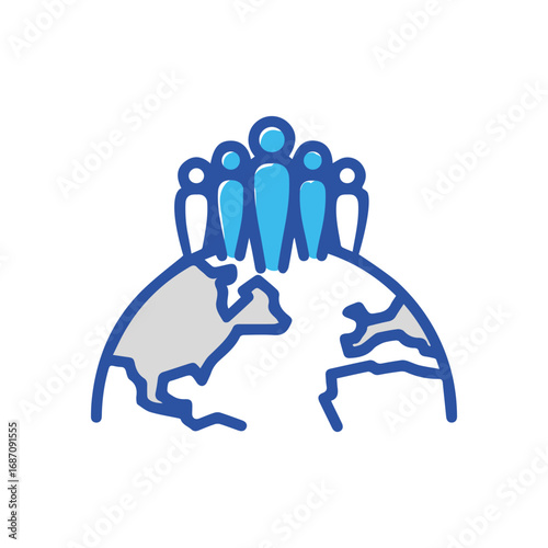 World population pixel-perfect linear icon. Global society. Planet residents. Worldwide cultures. Thin line illustration. Contour symbol. Vector outline drawing. Editable stroke. Arial font used