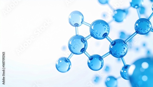 A close-up view of blue molecular structures, representing scientific concepts and innovations in chemistry and biology.