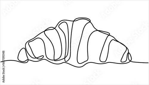 Croissant bread for dessert outline drawing illustration. Continuous one line art Croissant icon badge bakery, French food concept single line. one line art Croissant vector illustration.