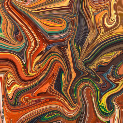 Swirling abstract marbled texture with fiery golden and earthy tones. Dynamic fluid art design full of movement and energy.