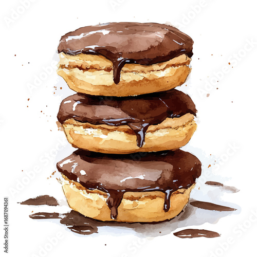 Profiteroles, watercolor vector, isolated on a white background.