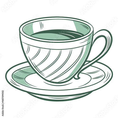 Hand-drawn vintage teacup and saucer for a relaxing beverage