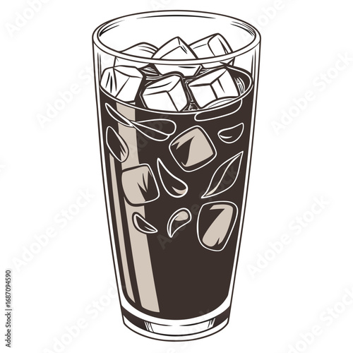 Hand-drawn refreshing cold brew coffee in a tall glass