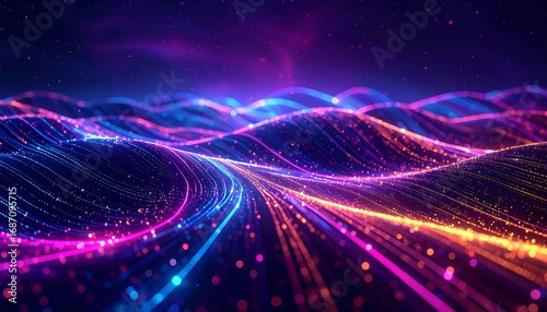 Abstract digital landscape of glowing lines and particles (1)