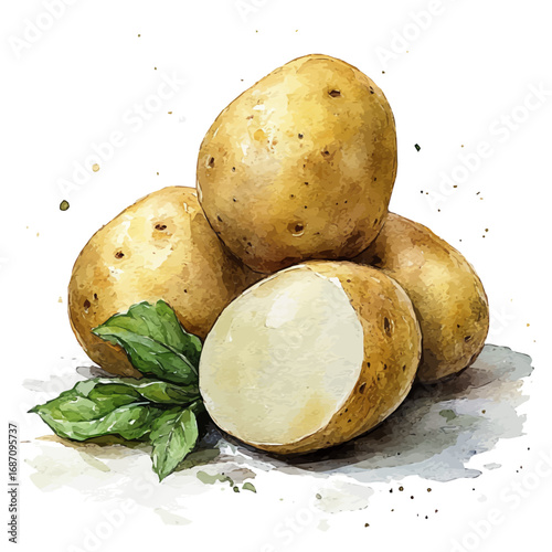 watercolor vector of Potato, isolated on a white background.