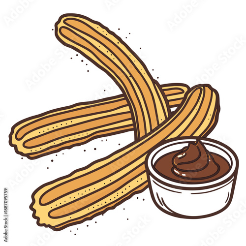Classic Spanish churros pastry with a rich chocolate dipping sauce