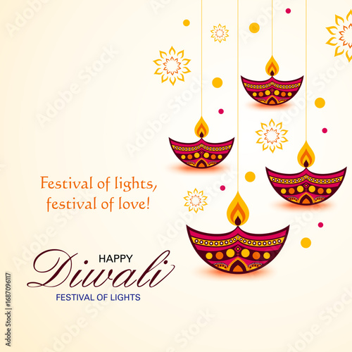 Colorful Diwali Diya Creative design Decorative Lamps and Festival Lights Illustration