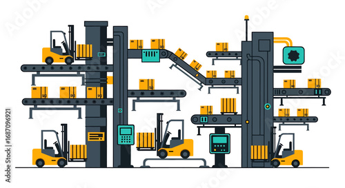 Automated distribution center processing parcels with mechanical efficiency
