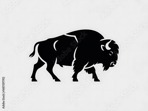 Bold Bison Silhouette Illustration on Neutral Background, Symbolizing Strength, Resilience, and the American West with a Modern Minimalist Aesthetic