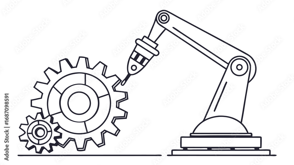 Obraz premium Robotic arm assembling gears in industrial manufacturing process.