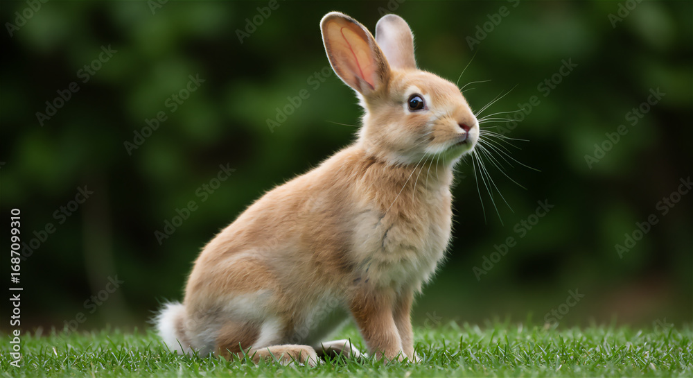 Fototapeta premium 芝生に座る茶色いウサギ