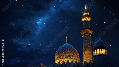 Mosque at Night Under Stars