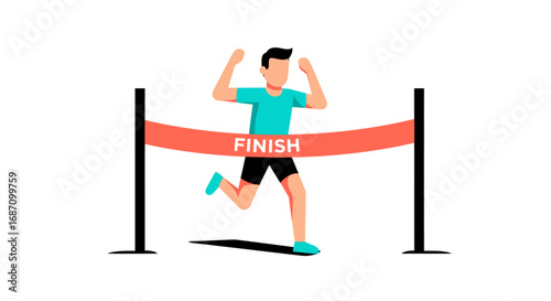 Vector illustration of a jubilant runner crossing the finish line triumphantly