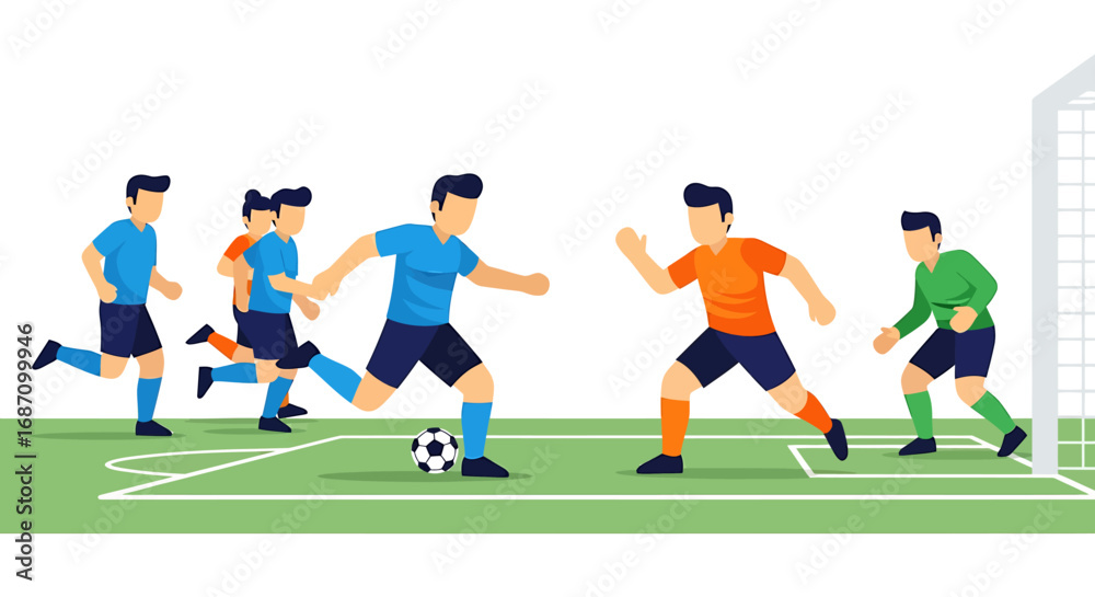 Fototapeta premium Dynamic vector illustration showcasing a vibrant soccer match in full swing
