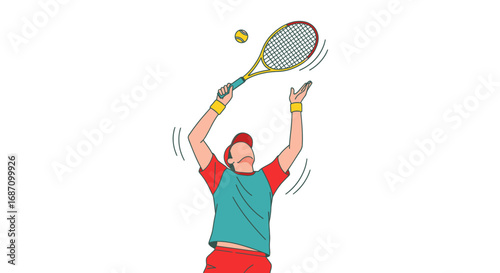 Animated tennis athlete throwing the ball up for a powerful serve illustration