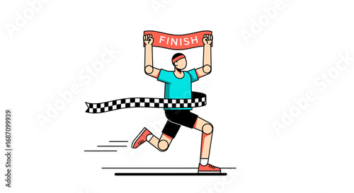 Illustration depicting an athlete crossing finish line with a celebratory banner