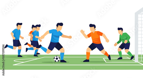 Dynamic vector illustration showcasing a vibrant soccer match in full swing