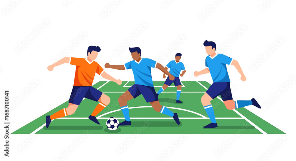 Obraz premium Dynamic illustration of a soccer match between players from different teams