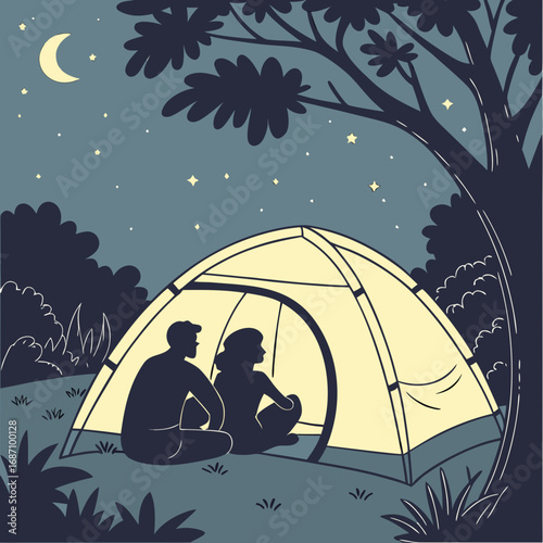family camping in the night